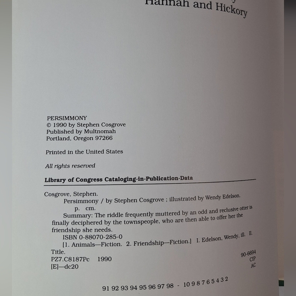 1990 PERSIMMONY By Stephen Cosgrove & Wendy Edelson - Hardcover **Mint Condition - Picture 3 of 4